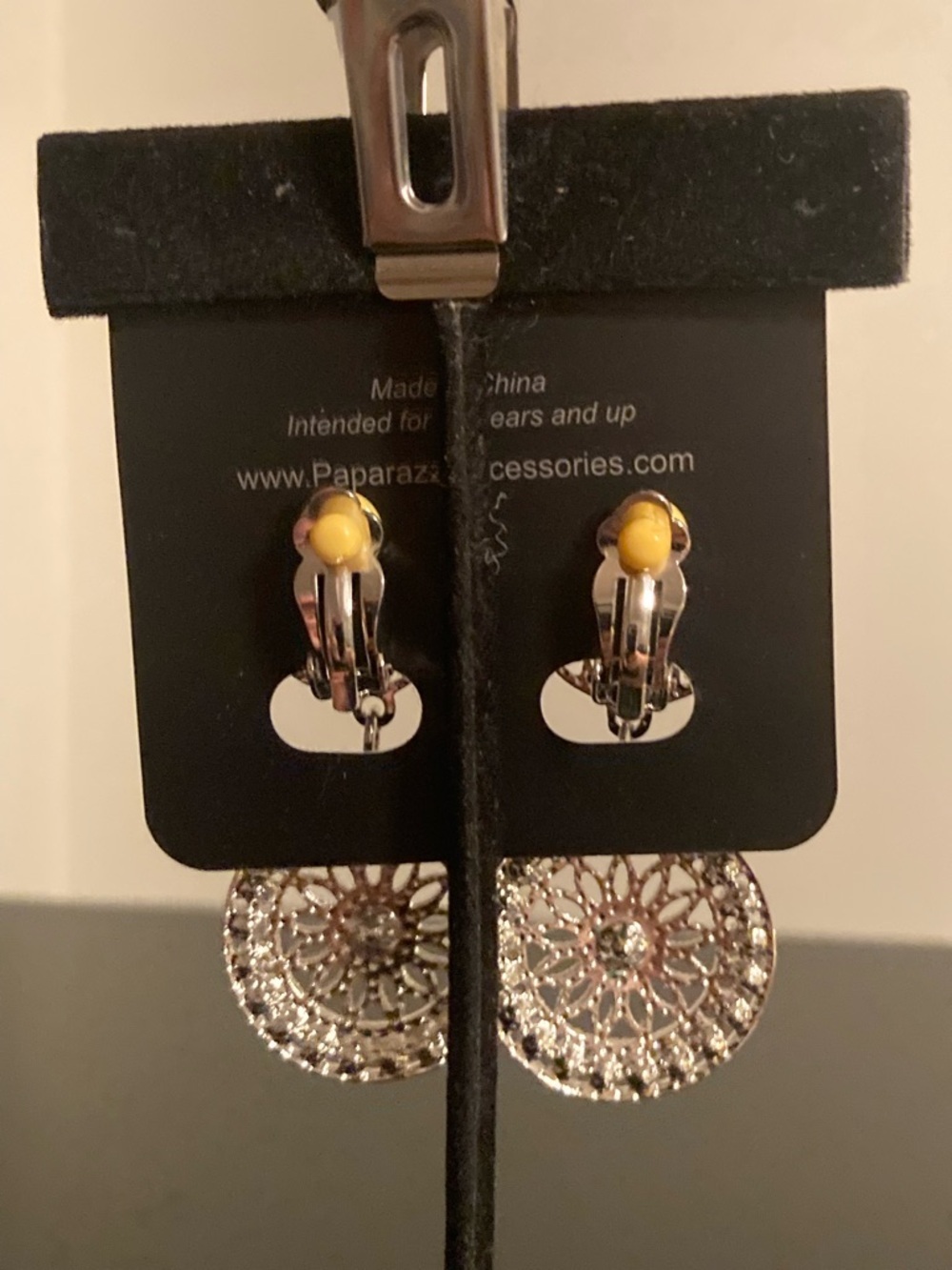 Paparazzi Silver Teal Crystal Filigree Drop Earrings clip-on - Picture 2 of 2